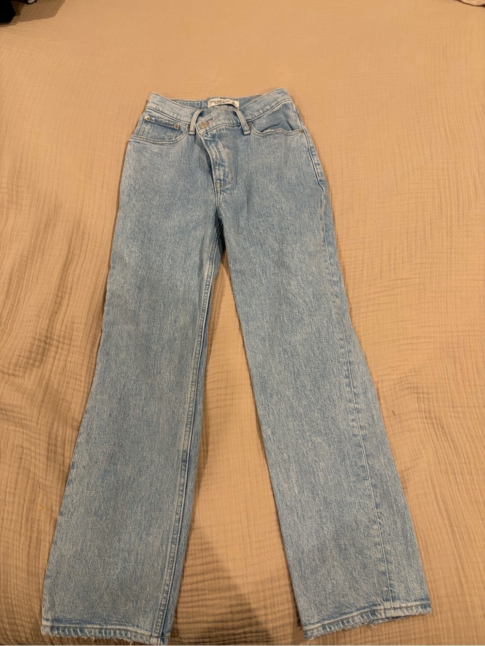 Abercrombie Fitch 90s Straight Ultra High Rise Crossover Waist sz 24/0 Xs Denim - Picture 1 of 7